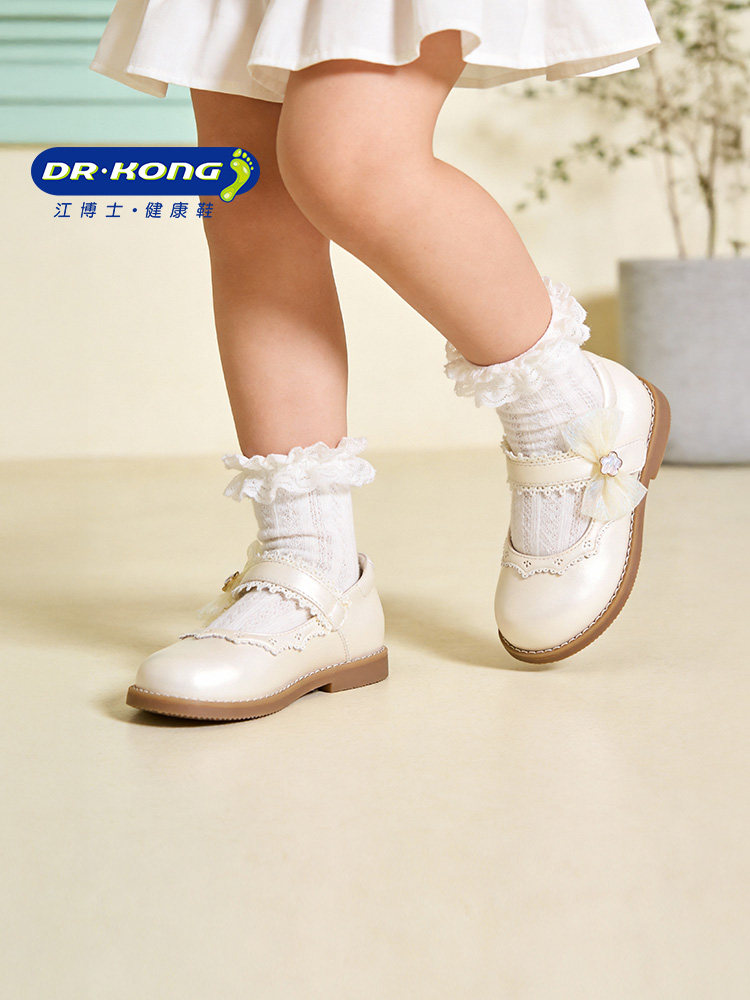 Dr.Kong江博士童鞋2026春季新款女孩公主礼仪鞋宝宝米色女童皮鞋主图