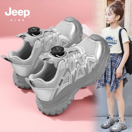 jeep网红爆款女童鞋春季2026新款网面透气儿童运动老爹鞋轻便超火