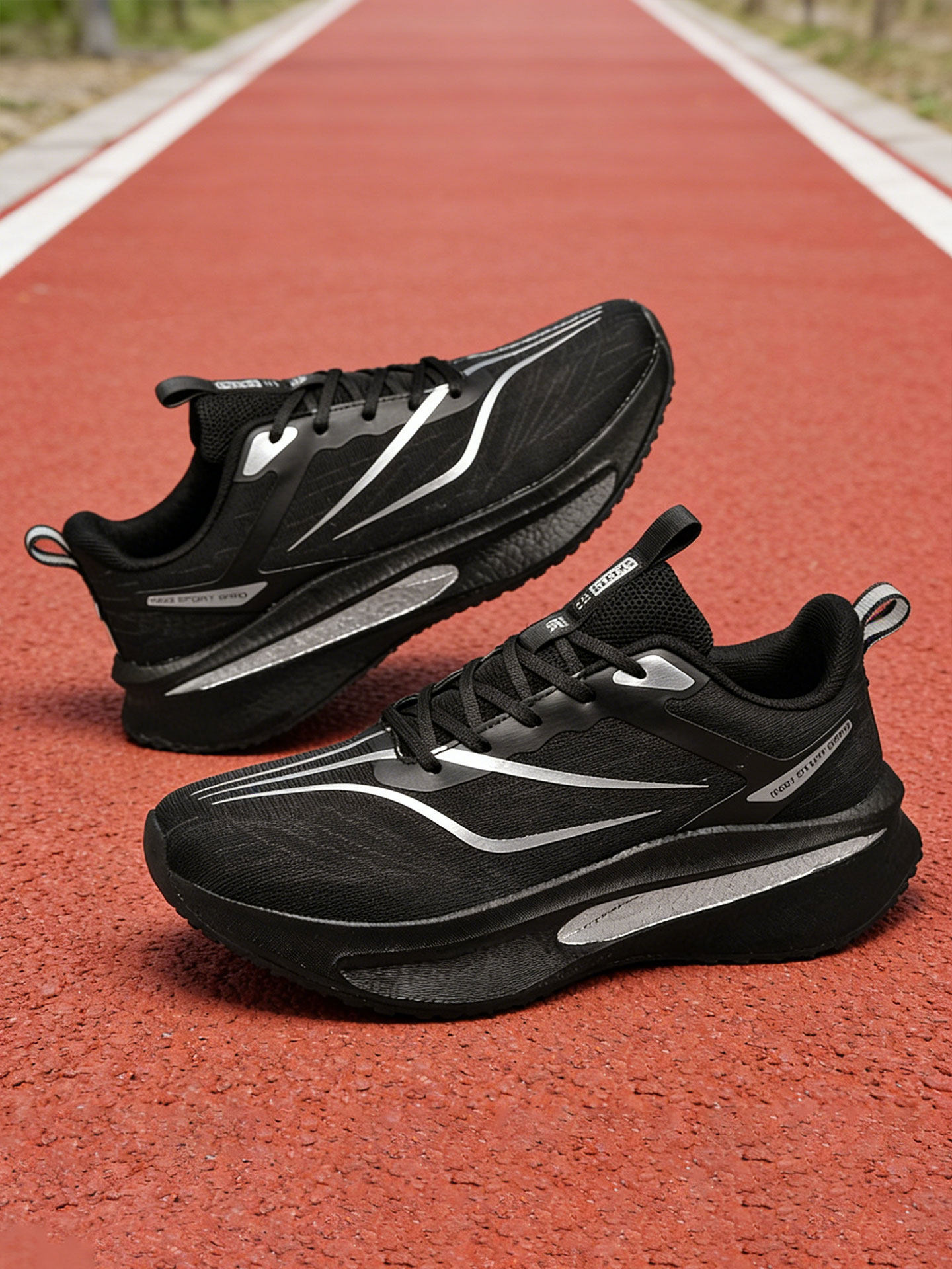 鞋子男款2026新款透气网面黑色运动鞋男生爆米花底不累脚跑步鞋男主图