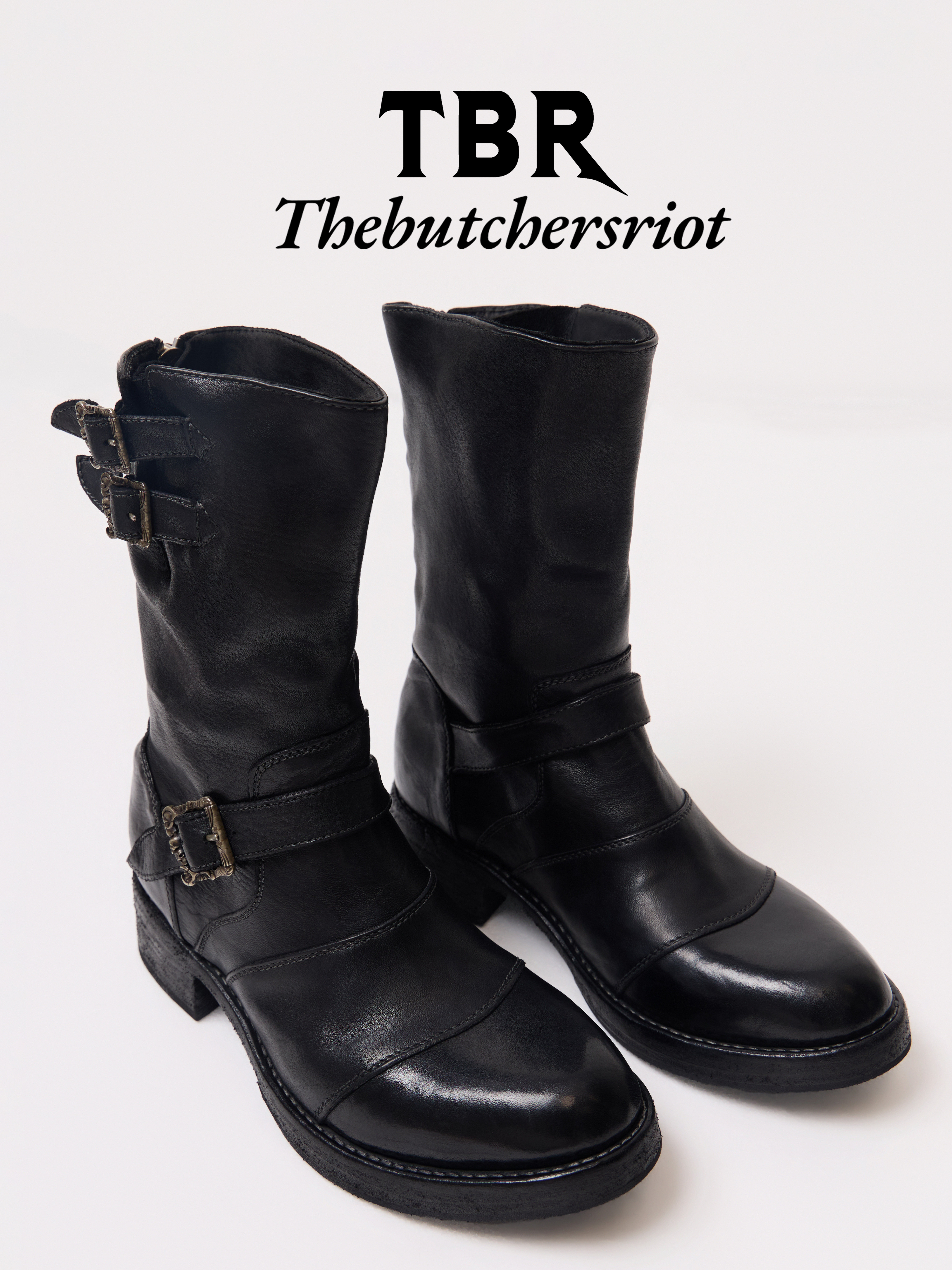 TBR 固特异水洗马皮骑士工程师工匠手工靴子短筒靴主图