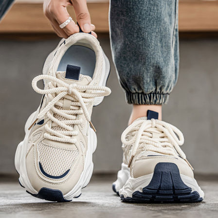 港风老爹鞋男春季2026新款青少年百搭休闲厚底增高网面跑步运动鞋