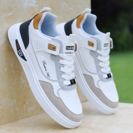 李宇新板鞋男春季2026新款青少年学生百搭运动休闲小白鞋皮面防水