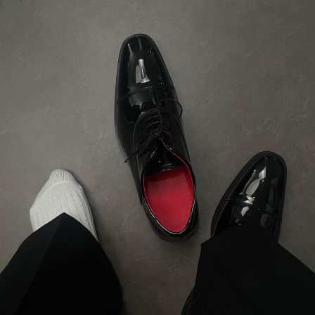 明星同款红底方头皮鞋结婚新郎鞋厚底德比鞋黑色亮面男士正装尖头