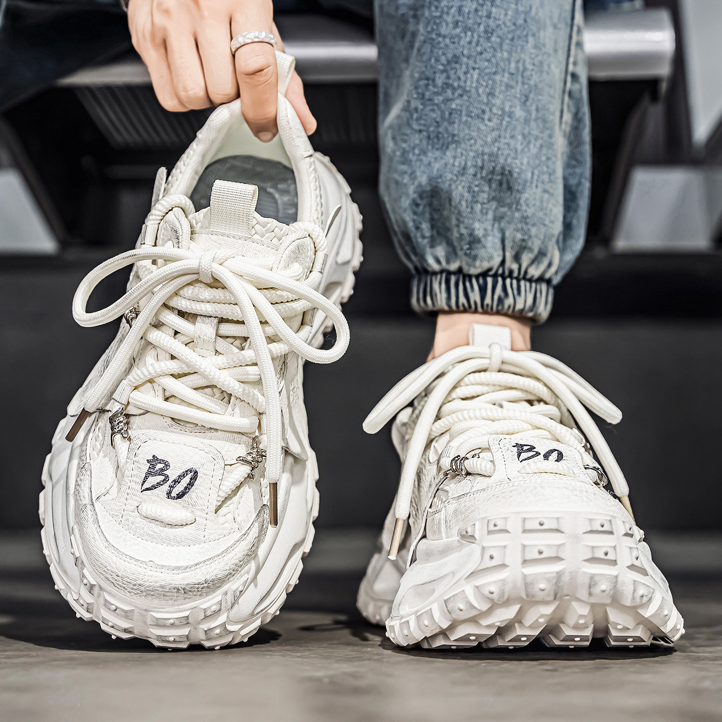 大头宽脚男鞋春季潮牌跑步运动休闲增高青少年高级感做旧老爹潮鞋主图