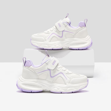 安奈儿女童运动鞋2026新款春季轻便跑步女孩小白鞋儿童老爹鞋白色