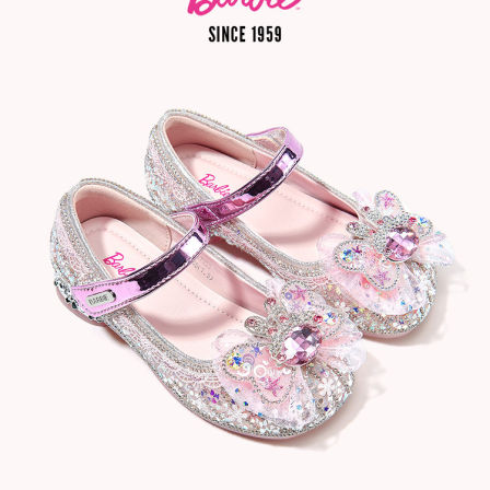 芭比童鞋女童水晶鞋2026新款春秋软底水钻鞋小高跟公主鞋儿童皮鞋