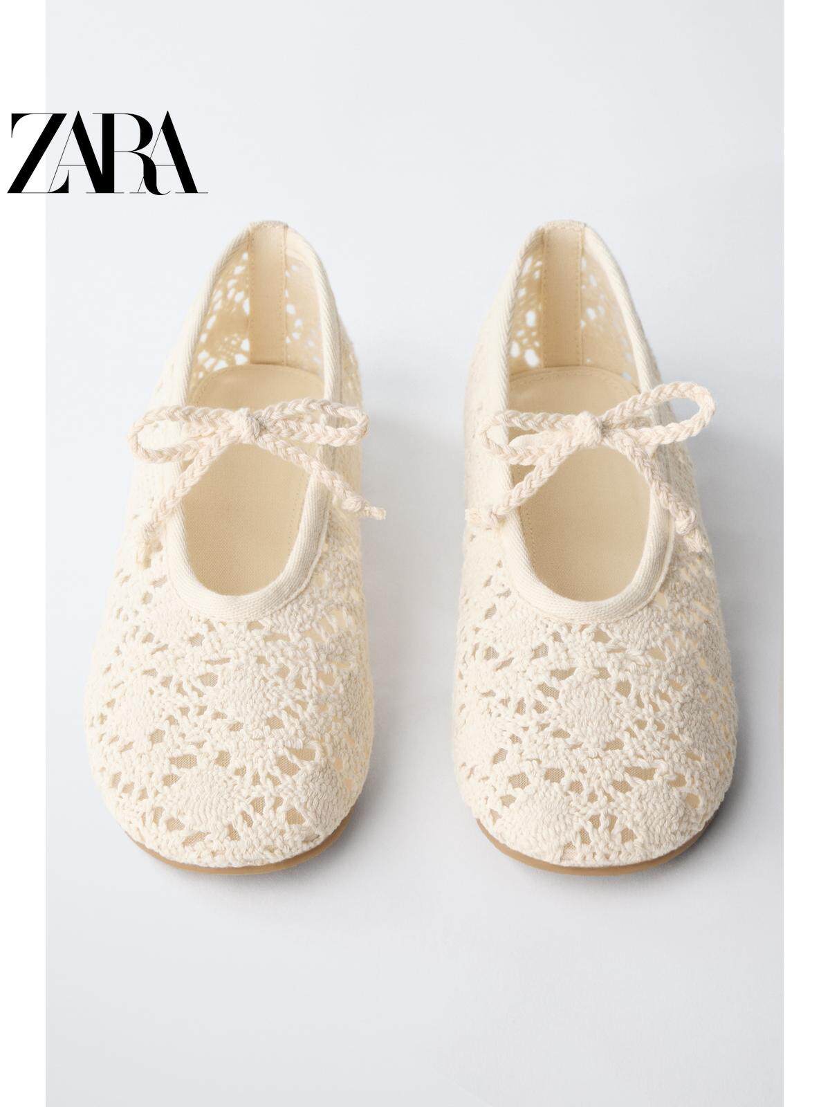 ZARA2026春夏新品 儿童鞋女童 钩针效果镂空芭蕾鞋 2513730 001主图