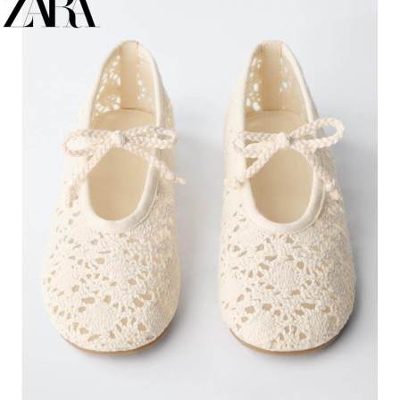 ZARA2026春夏新品 儿童鞋女童 钩针效果镂空芭蕾鞋 2513730 001