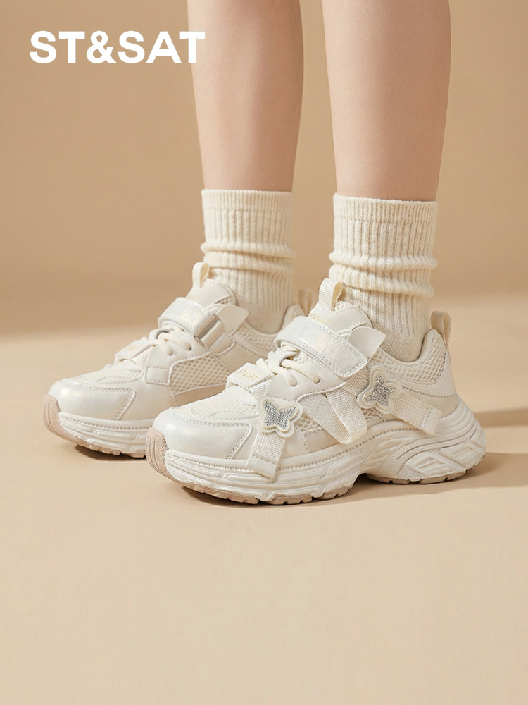 星期六童鞋儿童运动鞋2026春季新款女童小白鞋透气老爹鞋软底网面主图