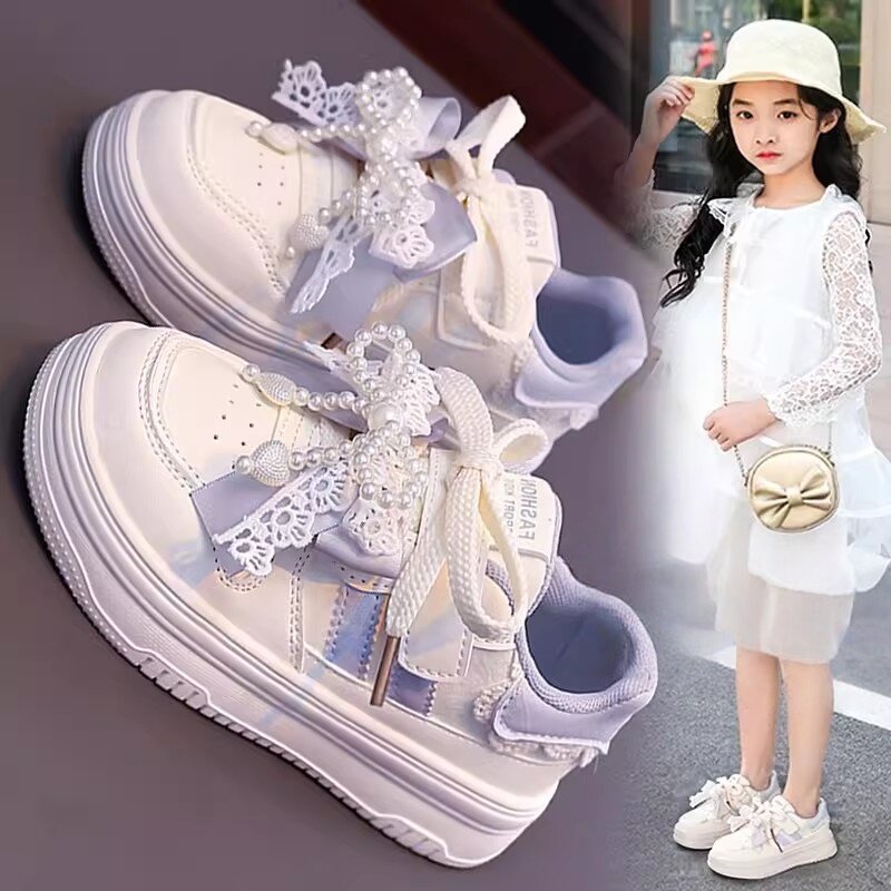 官网C&K女童小白鞋2026春季款蝴蝶结板鞋儿童运动鞋公主轻便软底主图