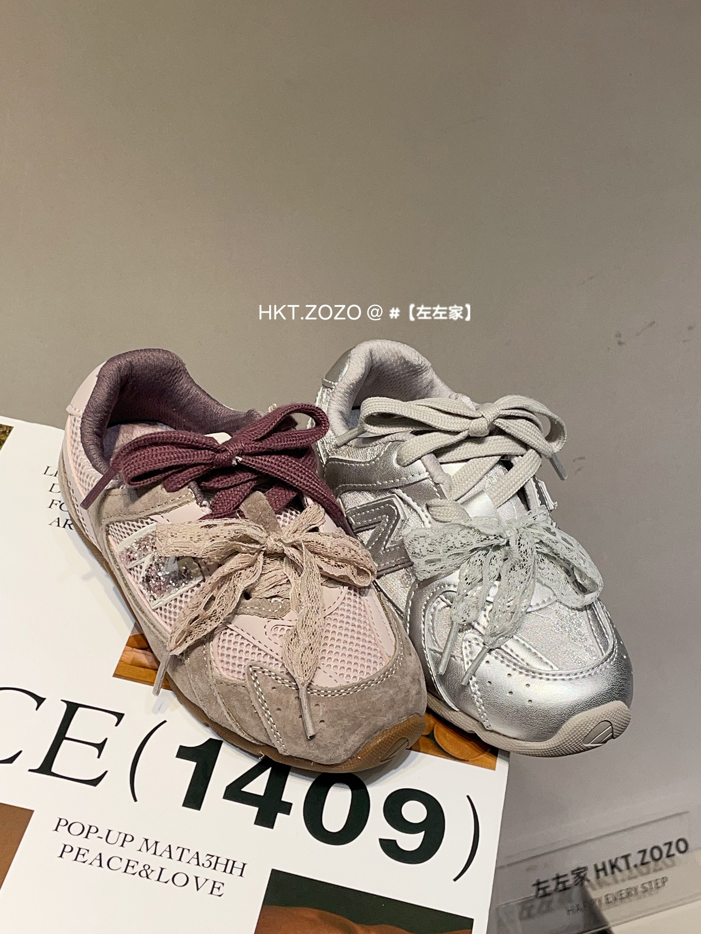 左左家HKTZOZO儿童拼色蝴蝶结运动鞋2026新款男女童双拼鞋带单鞋主图