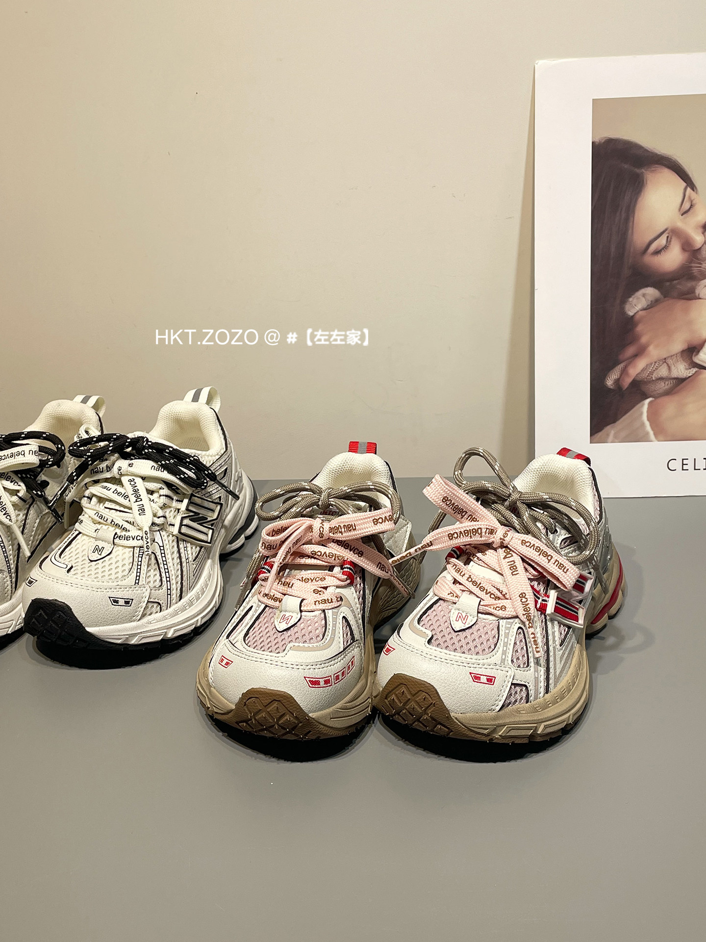 左左家HKTZOZO中大童拼色软底透气运动鞋2026春季双拼鞋带老爹鞋主图