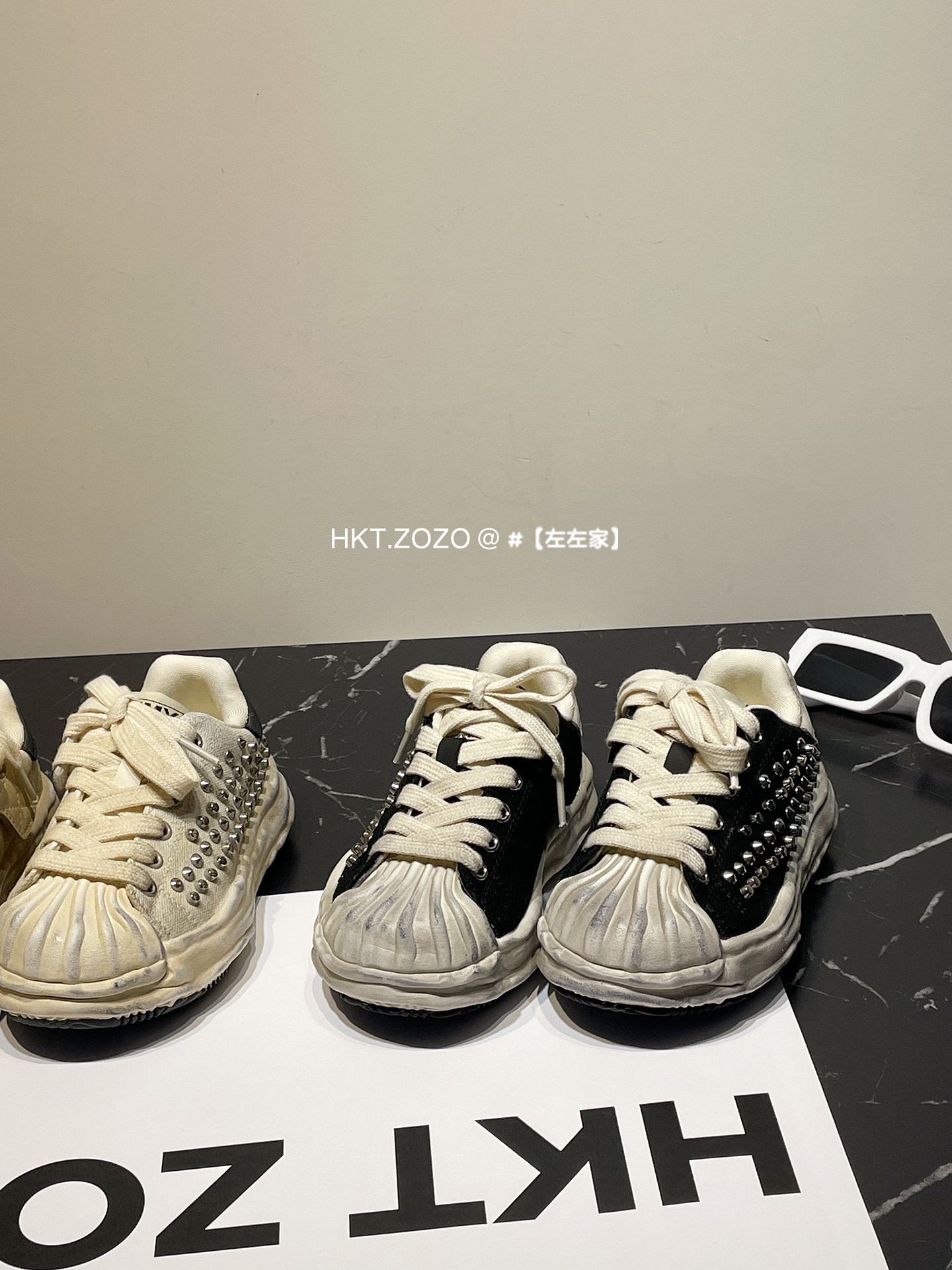 左左家中大童做旧拼色贝壳头板鞋2026春新款男女童时髦炸街休闲鞋主图