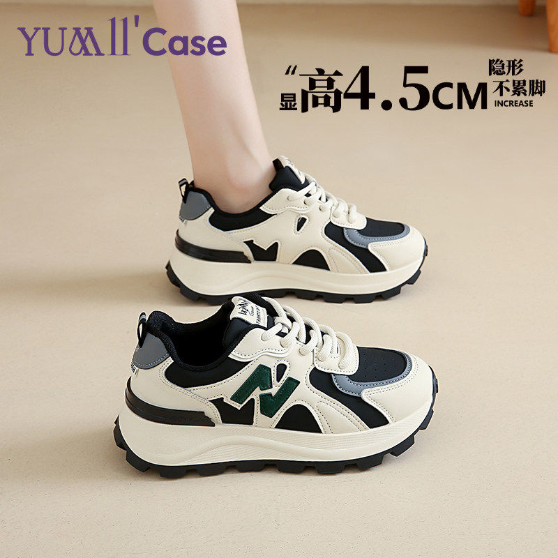 踩屎感真皮老爹鞋女2026年新款春季厚底增高显脚小软底防滑运动鞋主图
