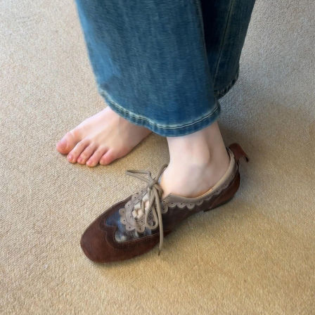 羊皮版~小众复古老钱风系带德训鞋女时尚百搭休闲平底轻便休闲鞋