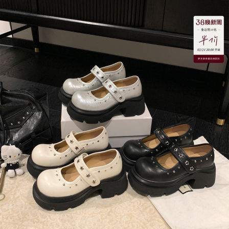 “稳叔”幻梦～6.5cm增高玛丽珍鞋厚底小皮鞋黑色春季新款包鞋女