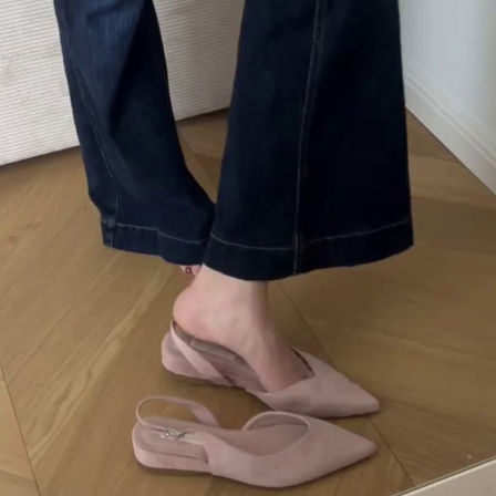 羊皮版~法式温柔晚晚风坡跟包头凉鞋女后绊带配裙子气质尖头单鞋