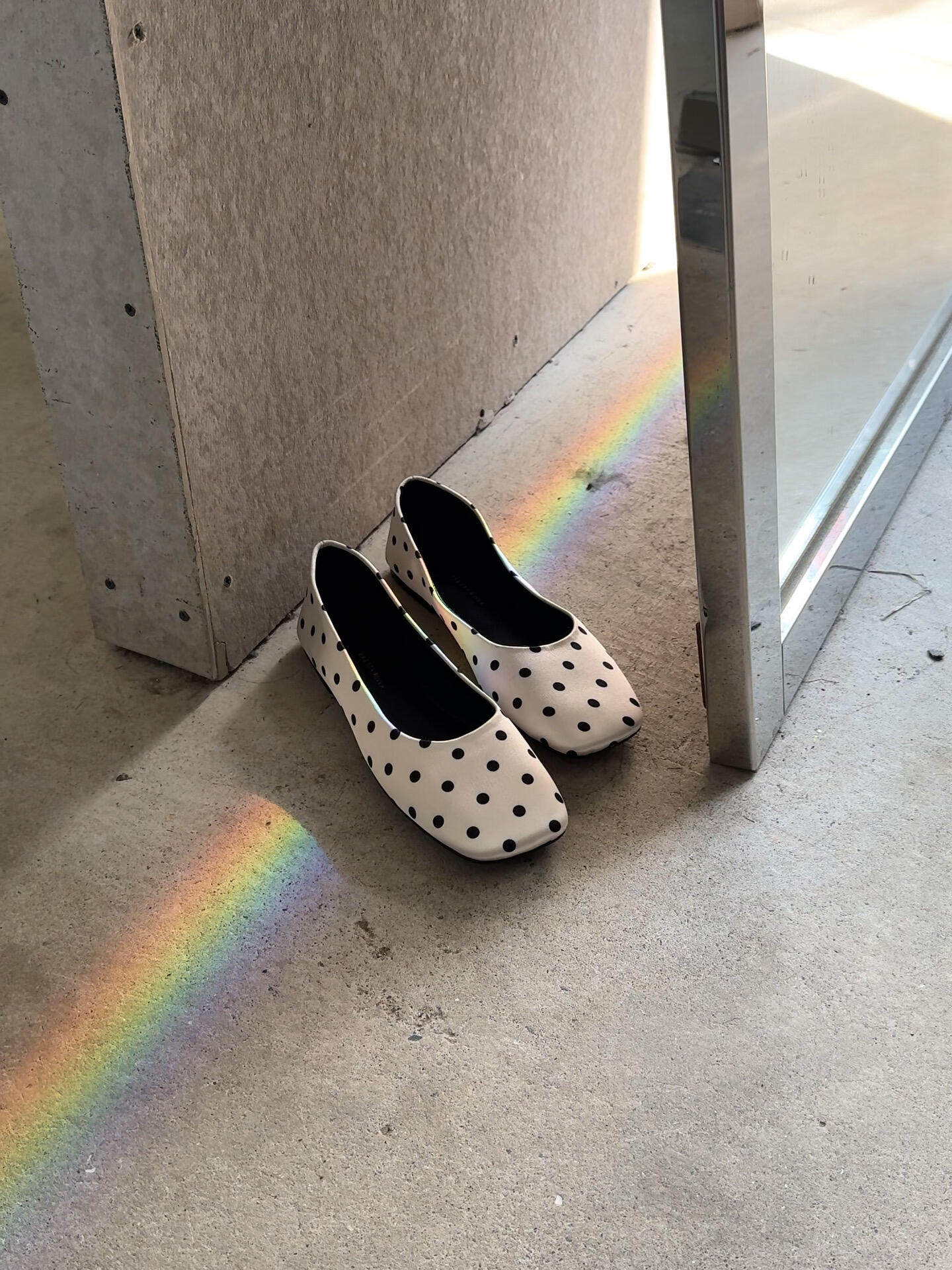 羊皮版~方头法式波点单鞋浅口配裙子平底鞋女百搭芭蕾舞鞋奶奶鞋主图