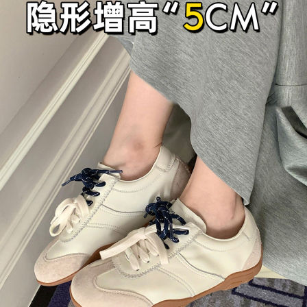 真皮~内增高德训鞋女2026新款春季厚底系带运动休闲芭蕾阿甘鞋