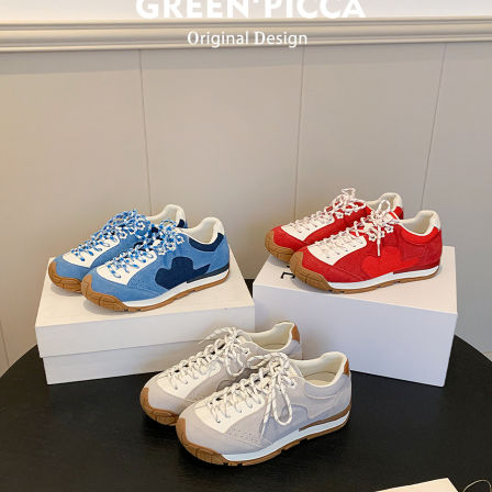 增高7CM 真皮复古德训鞋女2026新款流浪小花运动休闲鞋厚底阿甘鞋