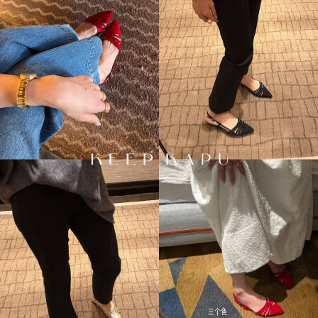 靠谱KEEP KAPU【法式尖头】双版本磨砂绒面交叉绑带后空绊细跟鞋