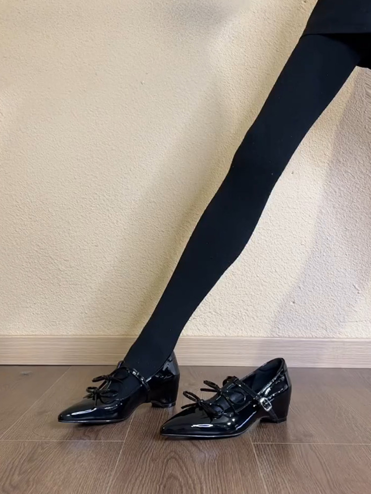 羊皮版~法式甜酷风小众蝴蝶结尖头显瘦百搭单鞋女一字带玛丽珍鞋主图
