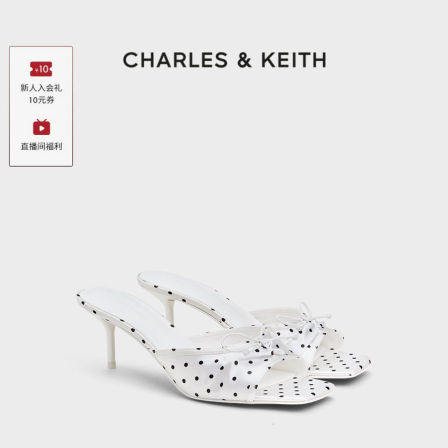 CHARLES&KEITH26春新款CK1-60280476方头褶皱蝴蝶结细跟拖鞋凉鞋