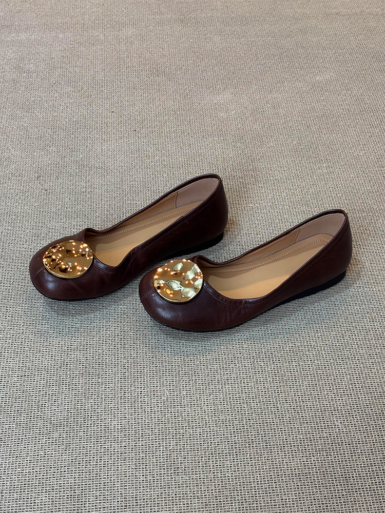 羊皮版~金属圆扣舒适软底百搭浅口单鞋女通勤不累脚时尚玛丽珍鞋主图