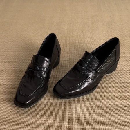 羊皮版~水洗皮一脚蹬懒人复古风小皮鞋女方头中跟外穿极简乐福鞋