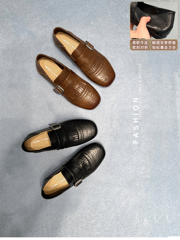 【柔软牛皮】大叔家真皮软底乐福鞋女2026新款英伦风复古平跟单鞋主图