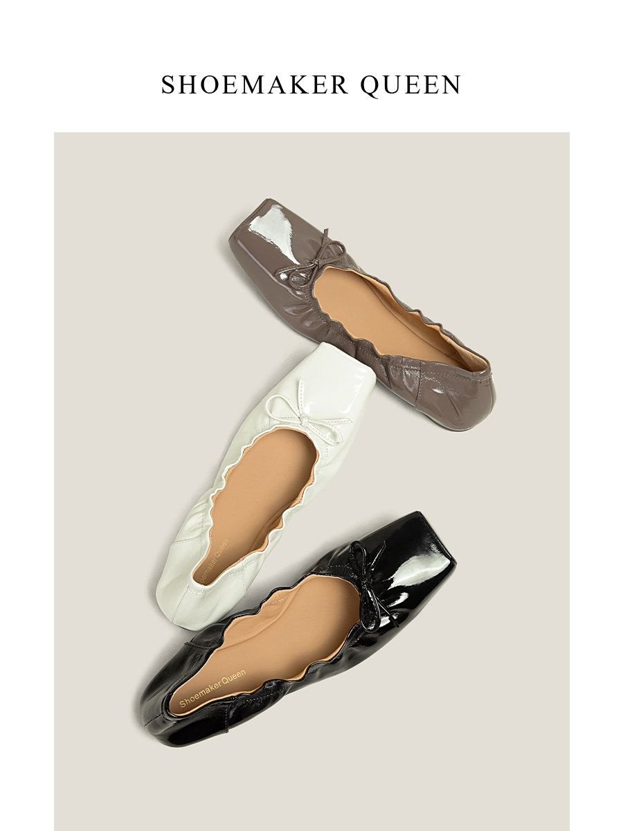 【鞋匠女王×原创设计】意大利手工褶皱蝴蝶结芭蕾舞鞋软平底单鞋主图