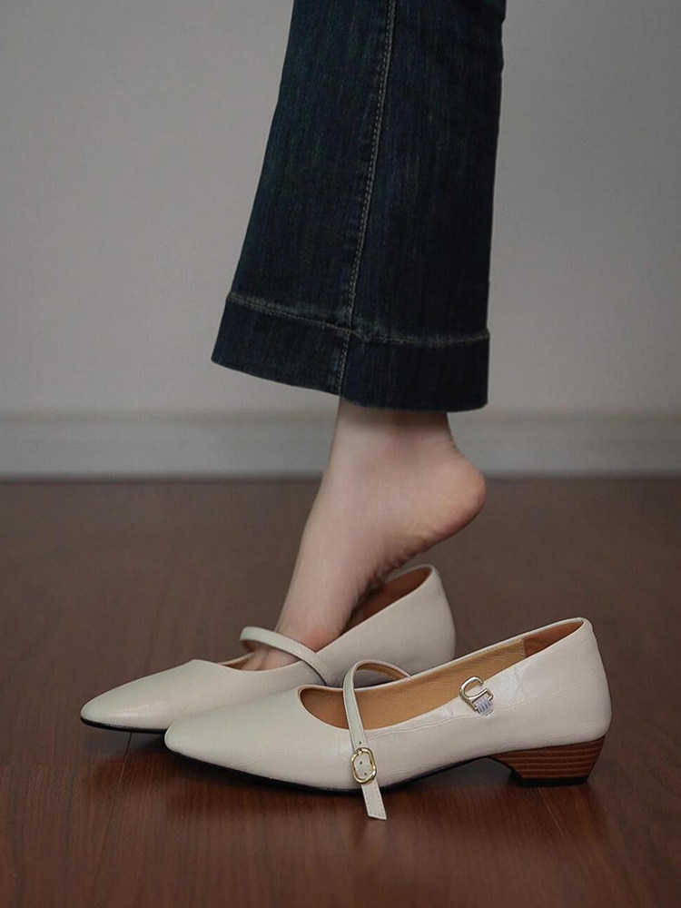 羊皮版~文艺风复古感真皮玛丽珍鞋女一字带极简气质优雅低跟单鞋主图
