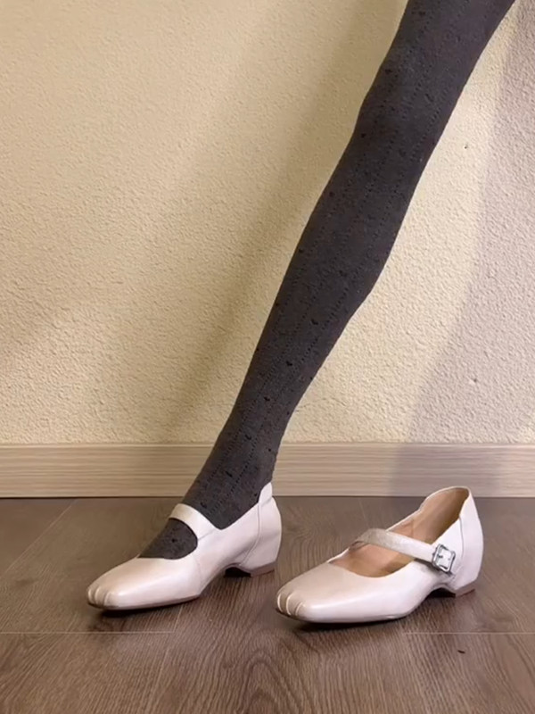 羊皮版~温柔方头内增高芭蕾鞋女一字带简约真皮褶皱显瘦玛丽珍鞋主图