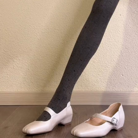 羊皮版~温柔方头内增高芭蕾鞋女一字带简约真皮褶皱显瘦玛丽珍鞋