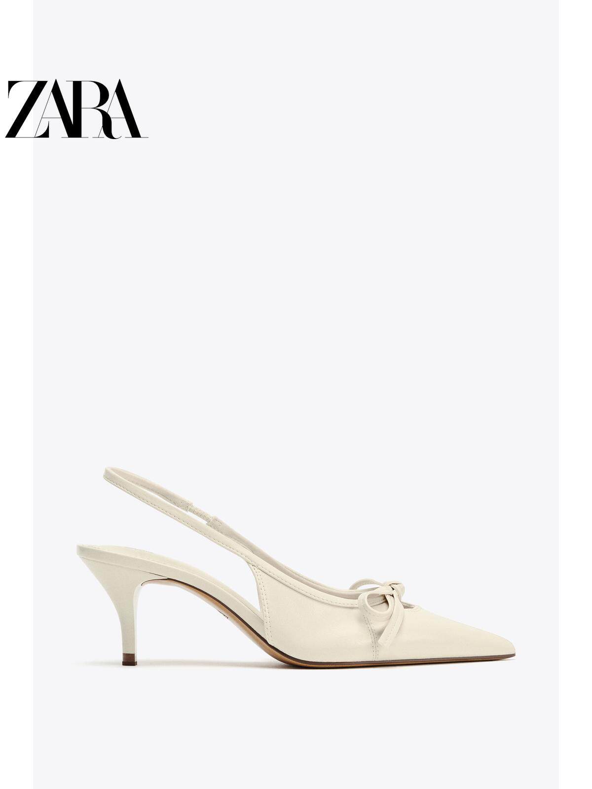 ZARA2026春夏新品 女鞋 蝴蝶结饰高跟尖头露跟穆勒鞋 2216610 001主图