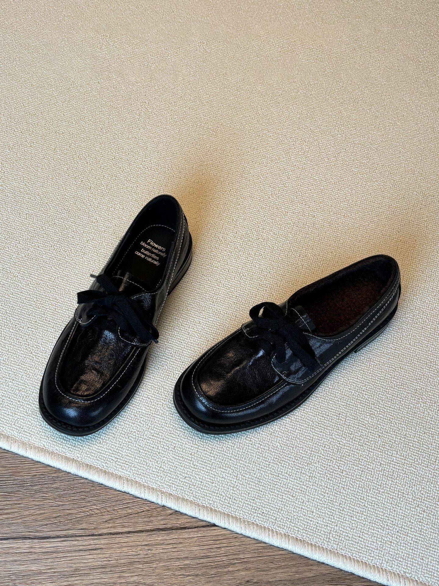 Wheat house ~！复古真皮圆头系带乐福鞋女低跟百搭德比鞋小皮鞋主图