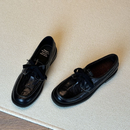 Wheat house ~！复古真皮圆头系带乐福鞋女低跟百搭德比鞋小皮鞋