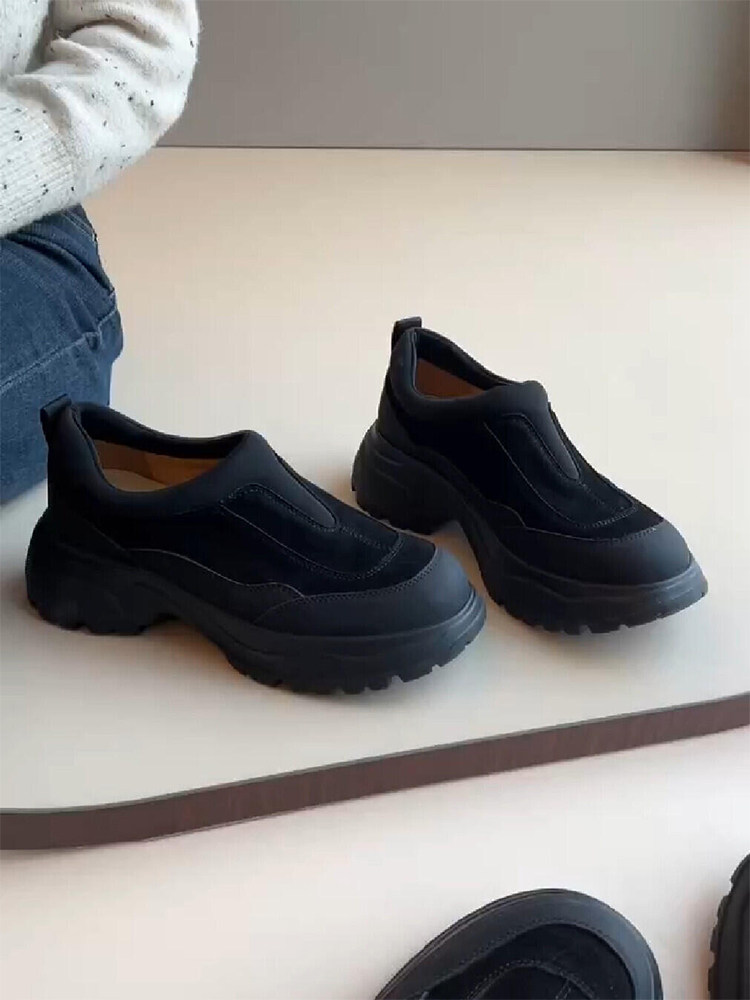 羊皮版~圆头厚底增高乐福鞋女懒人一脚蹬休闲时尚舒适百搭运动鞋主图