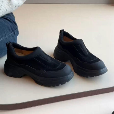 羊皮版~圆头厚底增高乐福鞋女懒人一脚蹬休闲时尚舒适百搭运动鞋