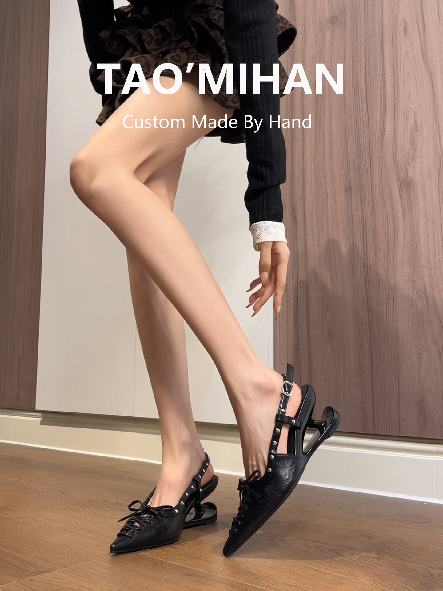 真皮法式后空包头凉鞋女2026新款尖头玛丽珍高跟鞋黑色系带单鞋子主图