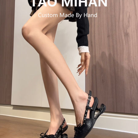 真皮法式后空包头凉鞋女2026新款尖头玛丽珍高跟鞋黑色系带单鞋子