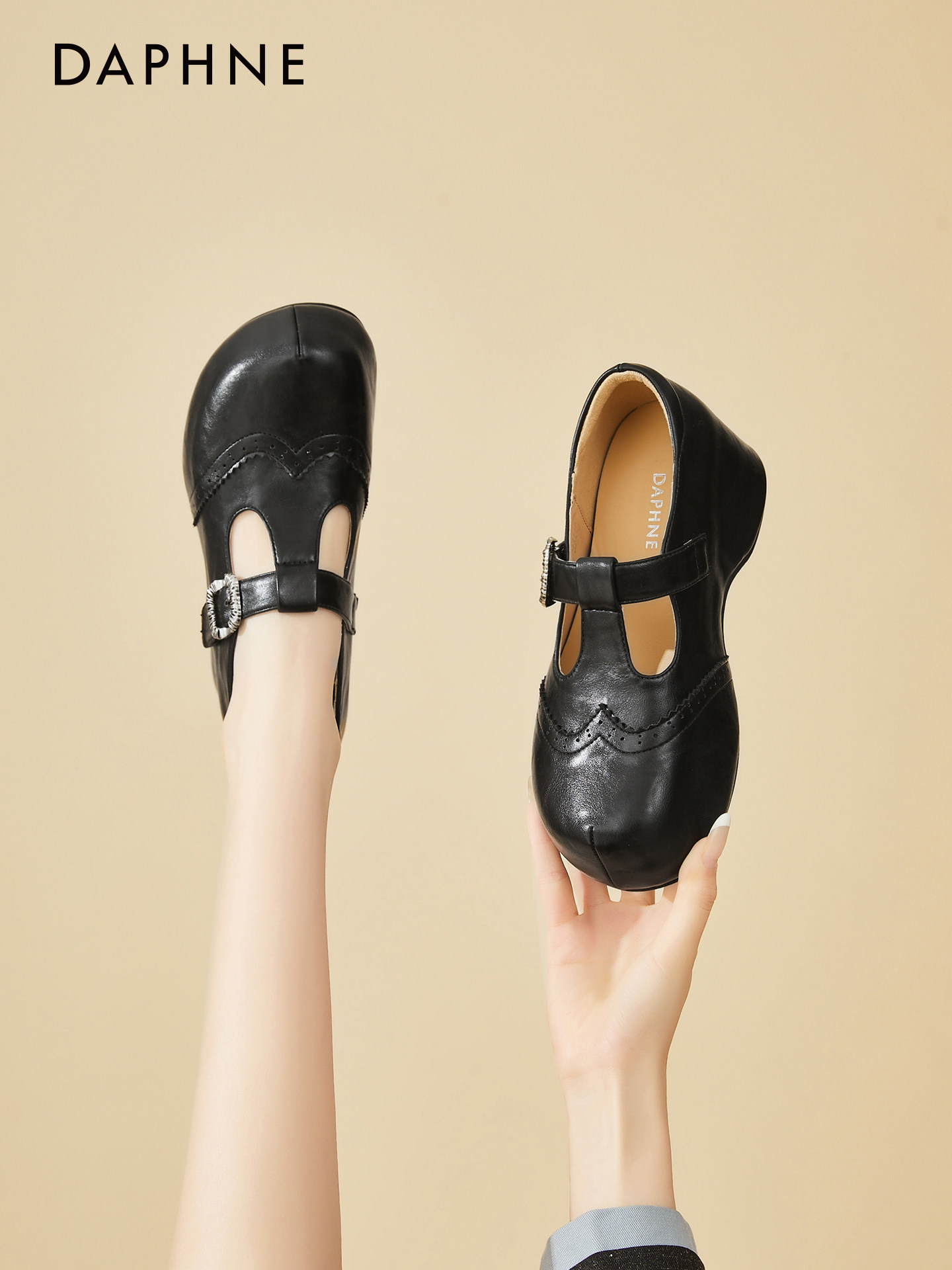 达芙妮厚底玛丽珍女鞋春季2026新款小个子增高松糕鞋百搭浅口单鞋主图