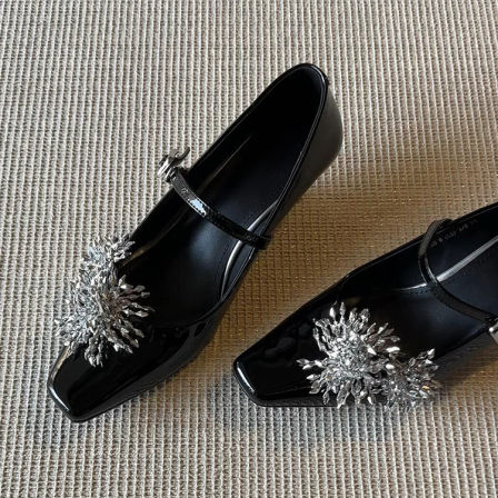 羊皮版~法式烟花设计方头浅口玛丽珍鞋女宴会百搭不累脚玛丽珍鞋