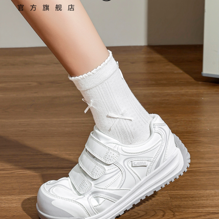 feiyue/飞跃女鞋魔术贴小白鞋2026春夏新款爆款透气厚底面包鞋子