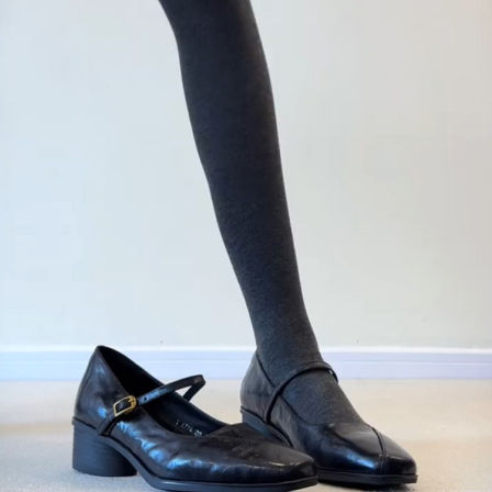 羊皮版~极简通勤时尚一字带玛丽珍鞋女英伦复古文艺百搭浅口单鞋