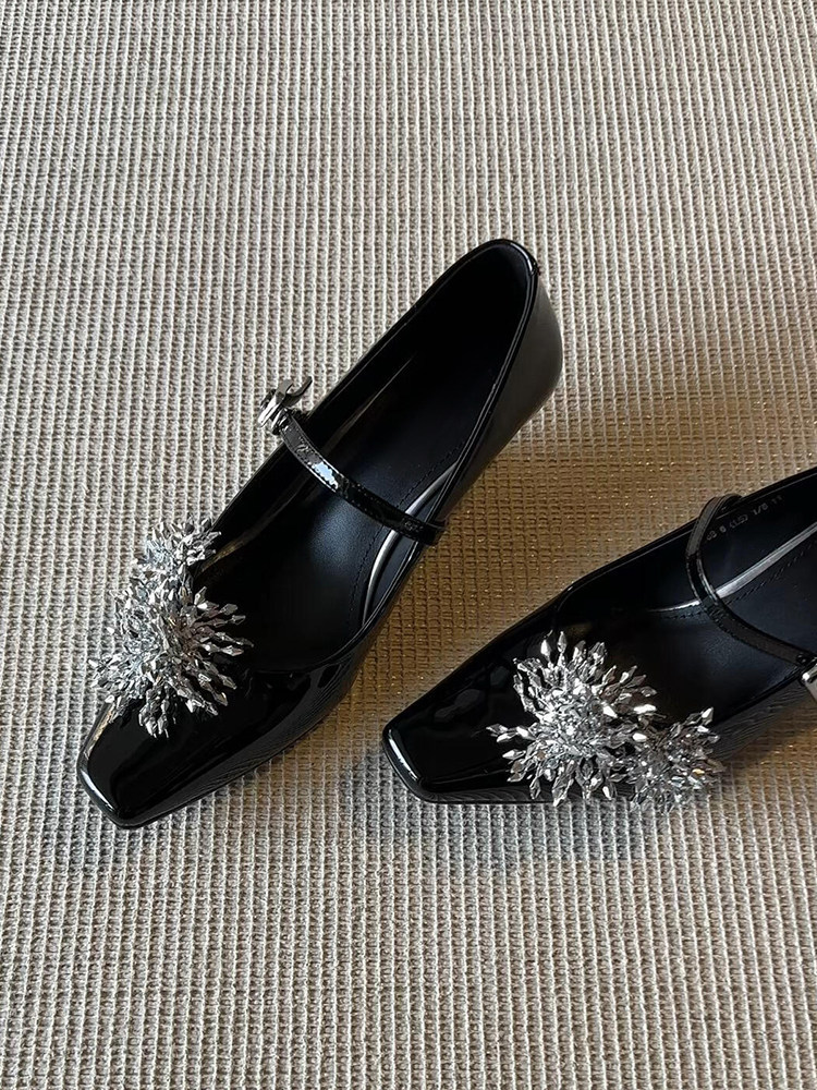 羊皮版~法式烟花坡跟不累脚一字带玛丽珍鞋女名媛风宴会百搭单鞋主图