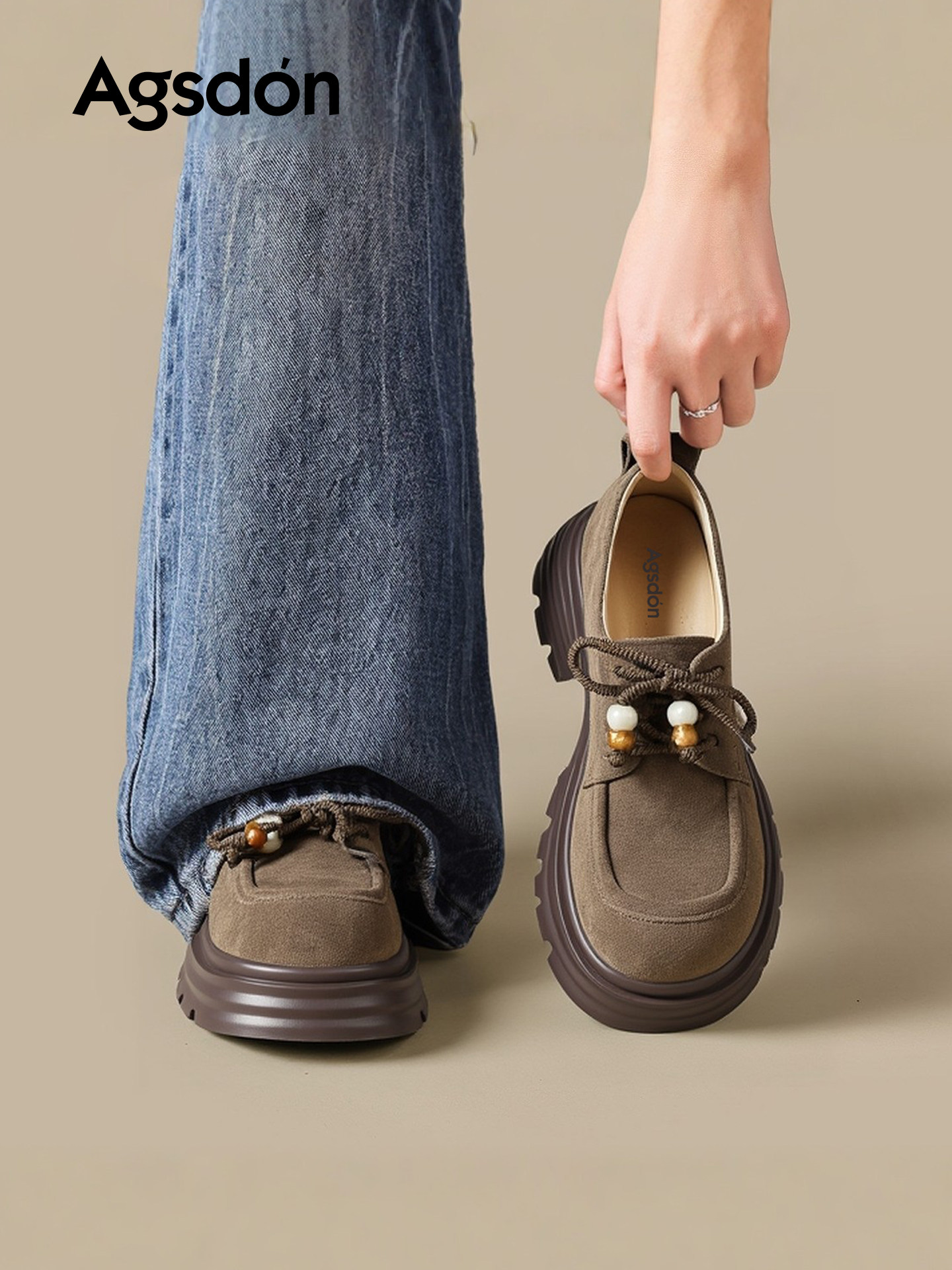 奥古狮登厚底乐福鞋女2026新款春季小个子增高小皮鞋百搭通勤单鞋主图