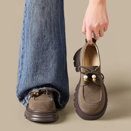 奥古狮登厚底乐福鞋女2026新款春季小个子增高小皮鞋百搭通勤单鞋