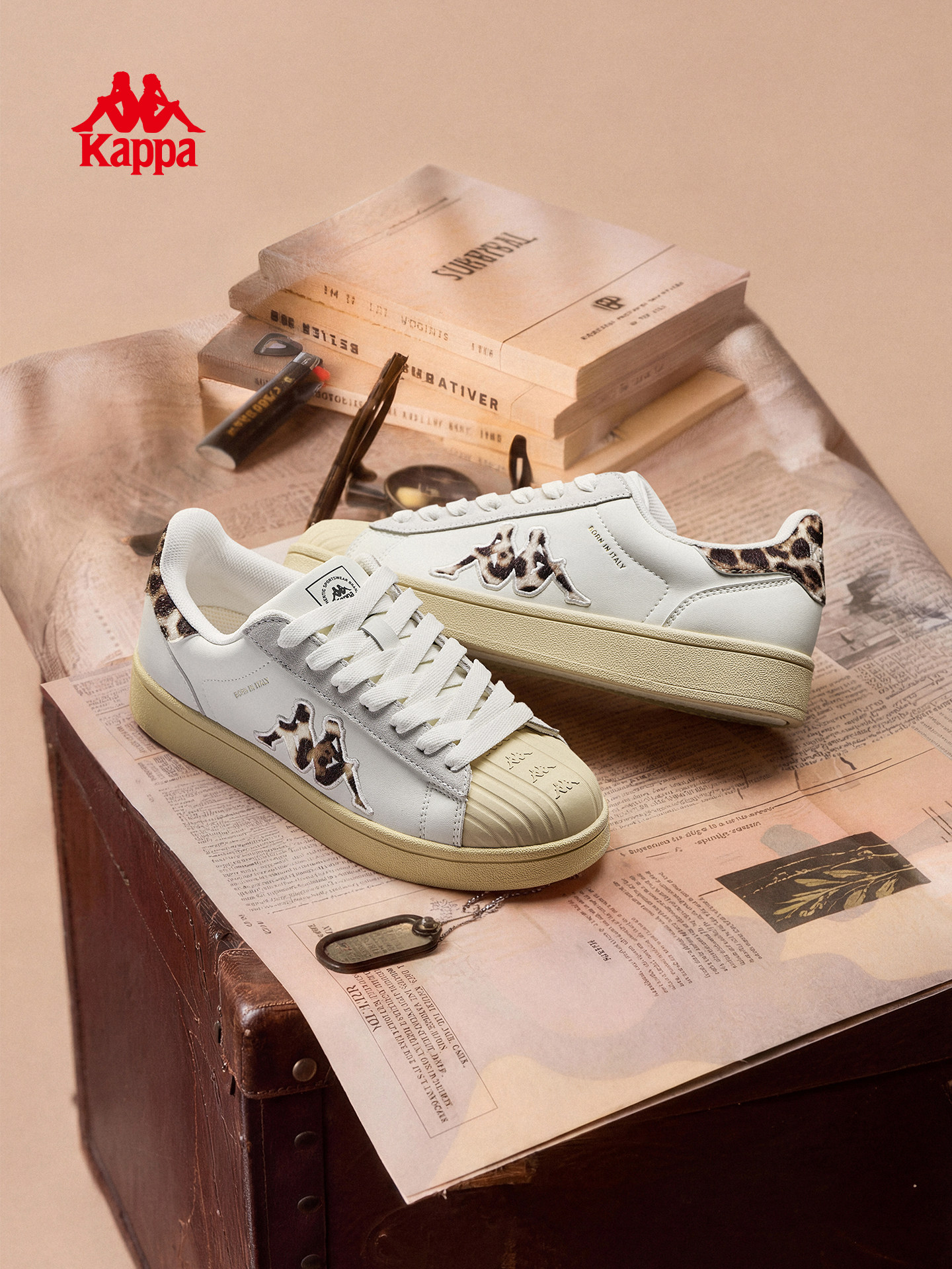 Kappa小瓦片板鞋女款2026新款贝壳头女鞋百搭豹纹运动小白鞋春季主图