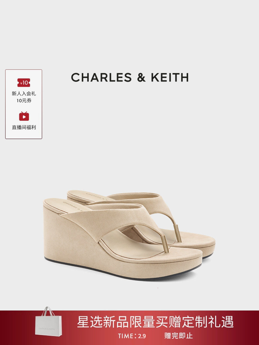 CHARLES&KEITH26春新款CK1-80360158时尚坡跟夹趾拖鞋高跟凉鞋主图